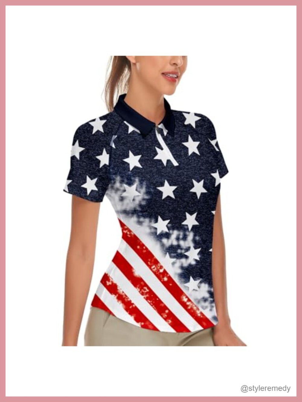 Women's Golf Polo Shirt Short Sleeve Quarter Zip Argyle Tennis Top